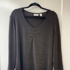 CHICOS TRAVELERS BLACK & GOLD SPARKLE 2 piece BLOUSE & SKIRT SET SZ 3